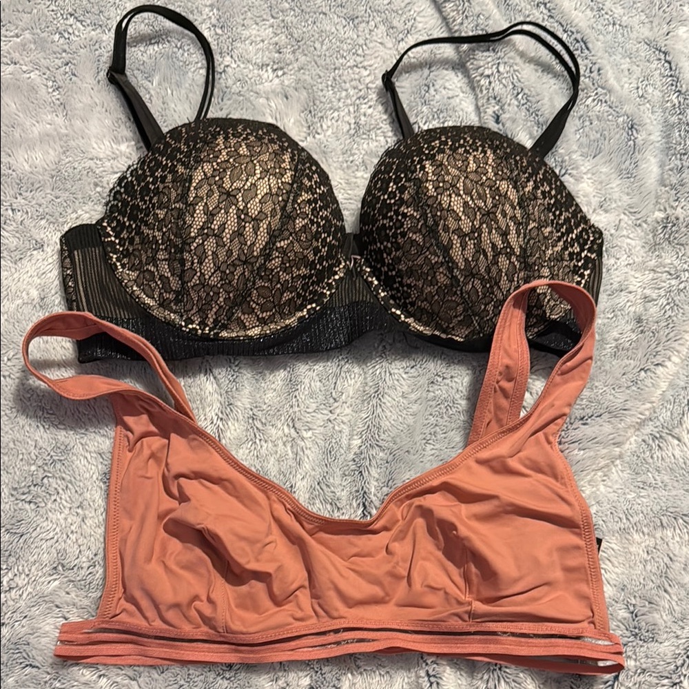 Lace Black Bra and Peach Bralette Set